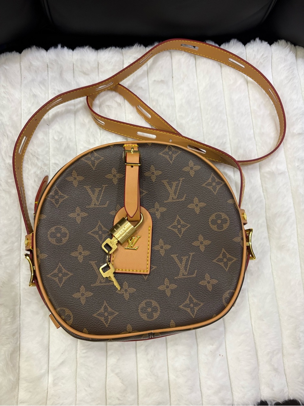 Source Unknown Brown and Tan Monogram Round Crossbody